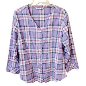 ✨4/$25✨ Riders by Lee Plaid Button Down Shirt/Top - Purple - Size - Large